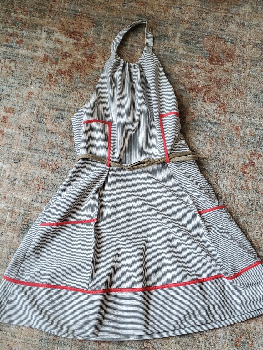 Jessica Simpson Blue and White Striped Halter Dress 12